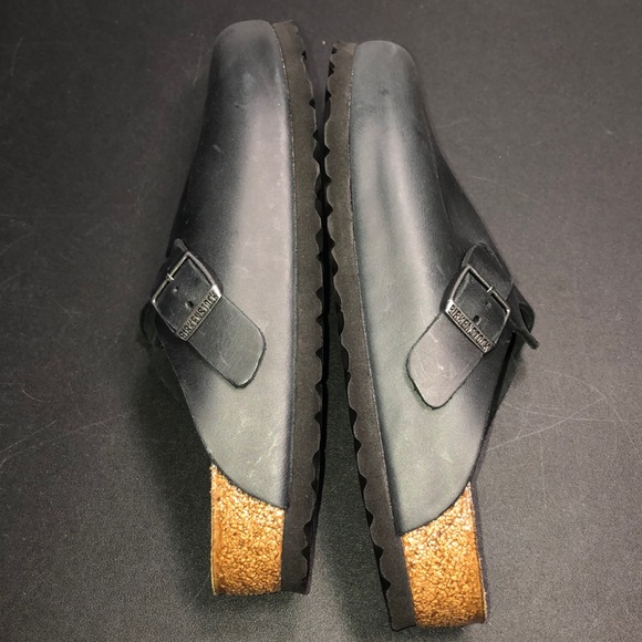 38/7 Leather & Cork Birkenstock Boston Clog Black - Picture 4 of 10